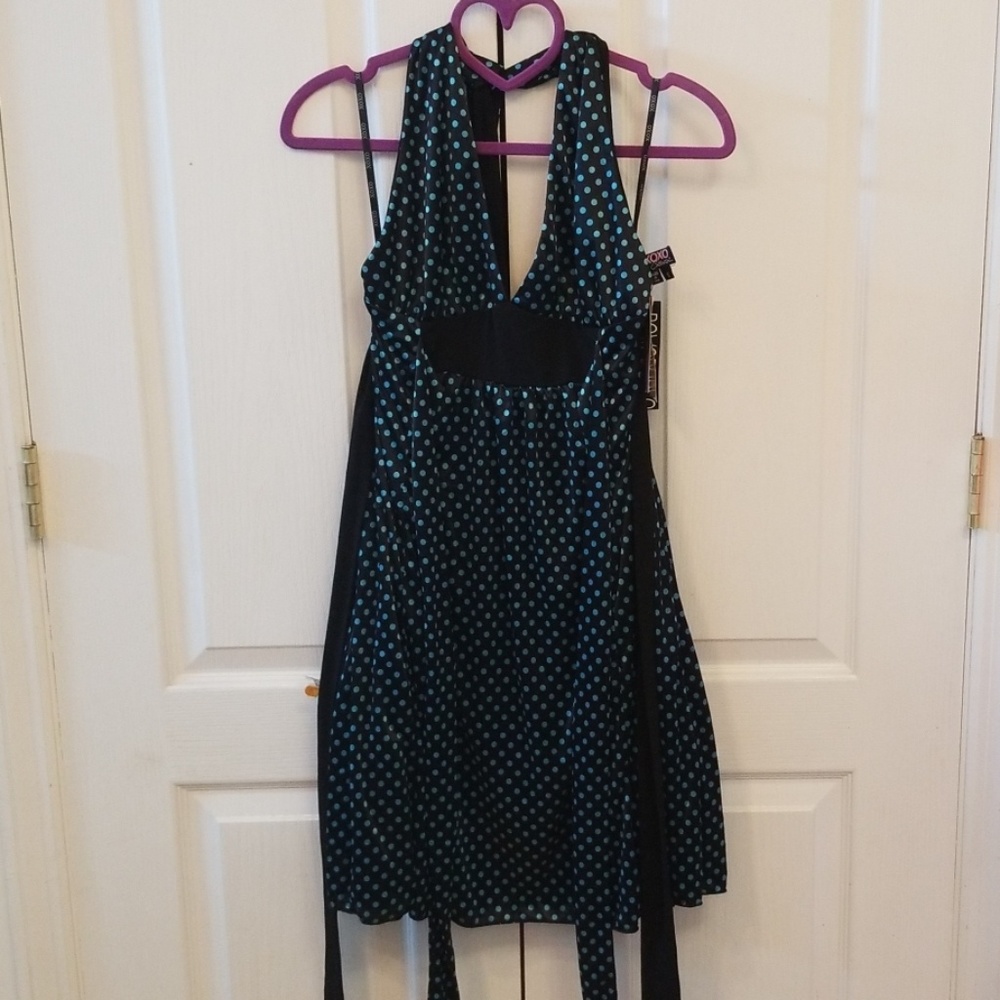 Xoxo black polka dot reversible halter dress
